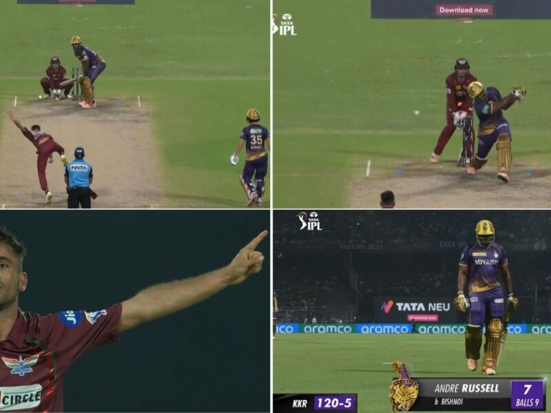 KKR vs LSG: WATCH - Ravi Bishnoi Castles Andre Russell With A Brilliant Delivery At Eden Gardens In Kolkata